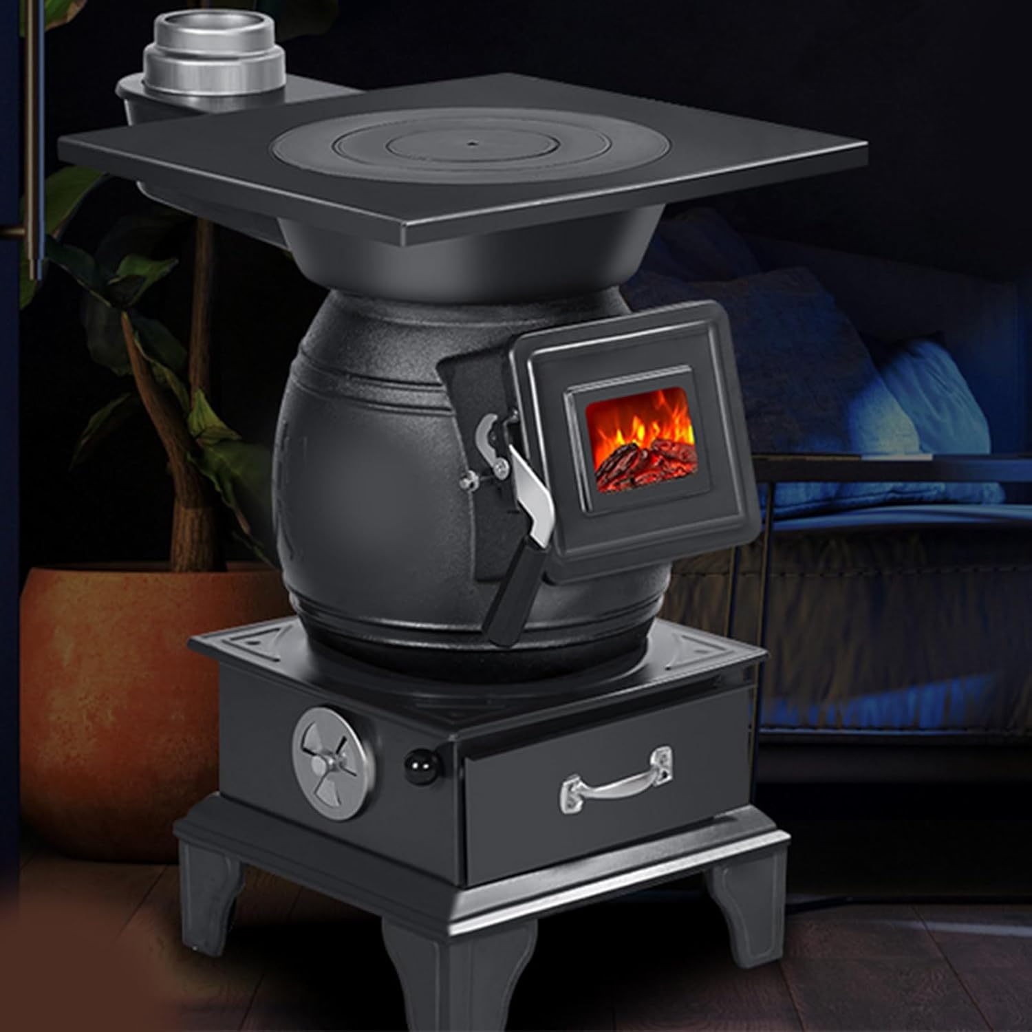 Thickened Cast Iron Rural Heating Stove,Metal Firepit Stove Backyard Patio Garden Fireplace for Camping, Outdoor Heating, Bonfire and Picnic