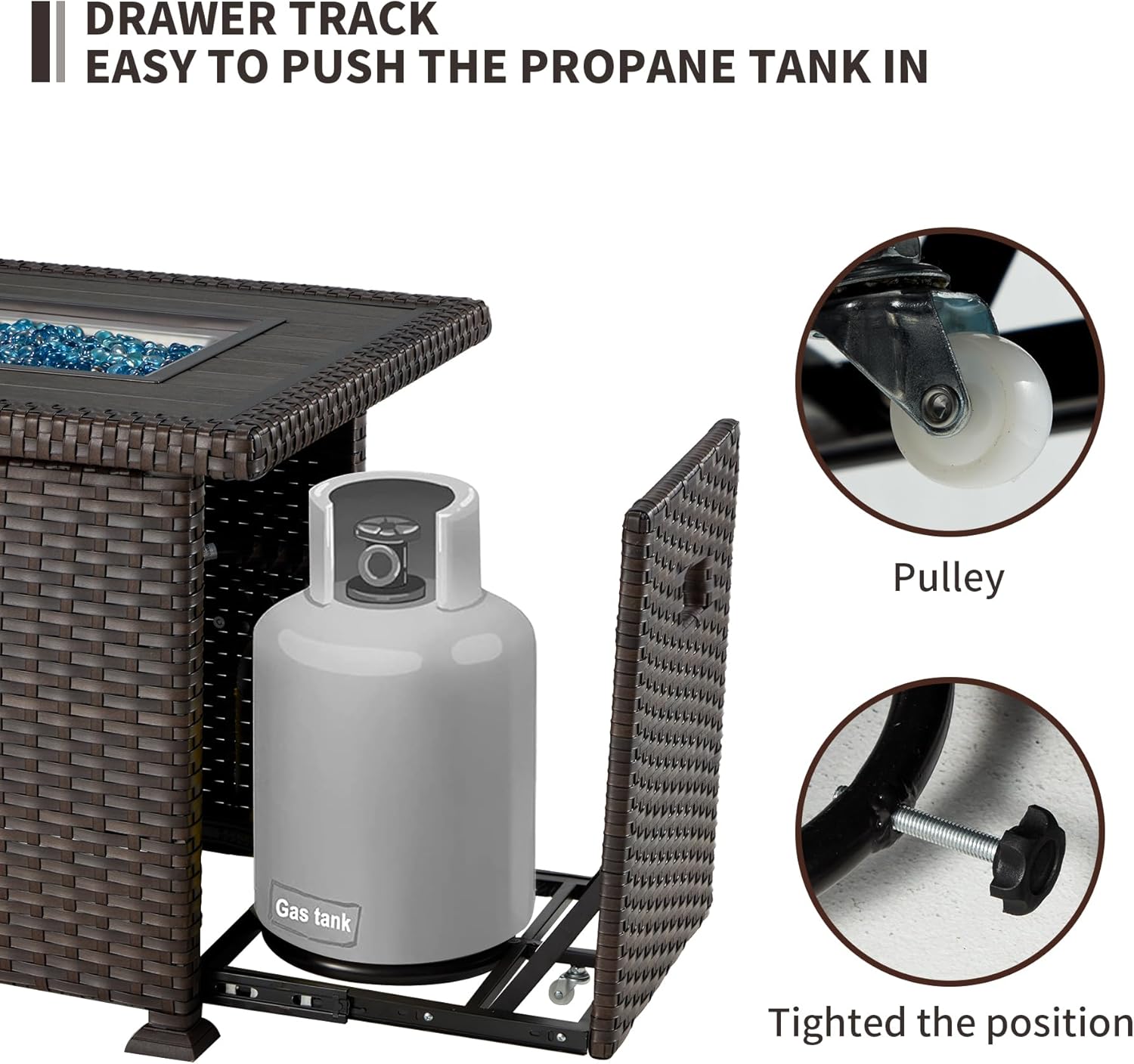 HOMREST Propane Fire Pit Table, Gas Fire Pits for Outside, 44 Inch 50,000 BTU Smokeless Firepit for Outdoor Patio, CSA Approved, Auto-Ignition Adjustable Flame, with Lid, Waterproof Cover, Glass Beads