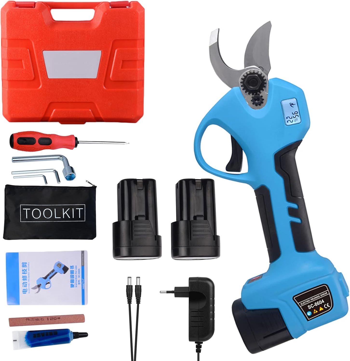 Electric Pruner, Electric Cordless Pruning Shears, Battery Powe Pruner Shears 2 Rechargeable 2Ah Lithium Battery, Professional Tree Branch Pruner LCD Screen 28Mm Cut Diameter