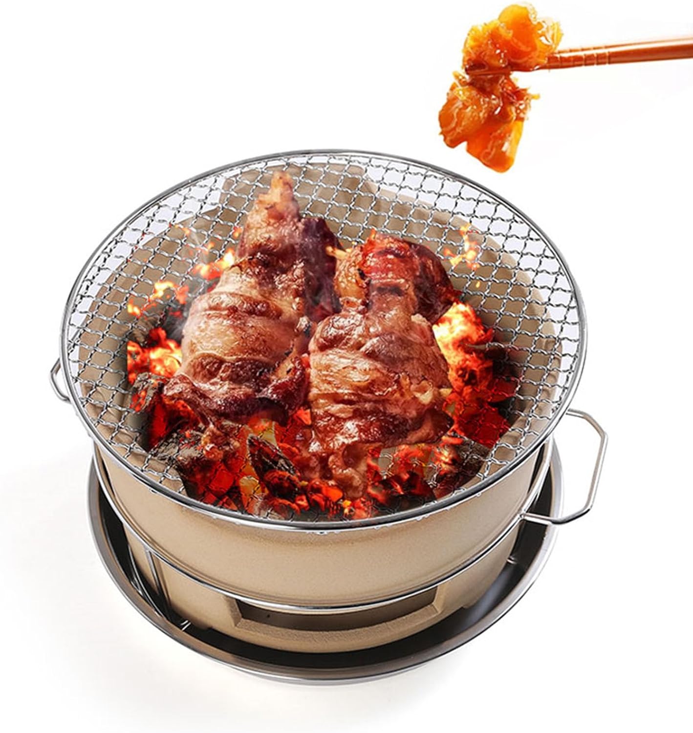 Small Round Clay Charcoal Stove Clay Grilling Stove Ceramic Fire Pit Portable Tabletop Pottery Stove Outdoor BBQ Package ()