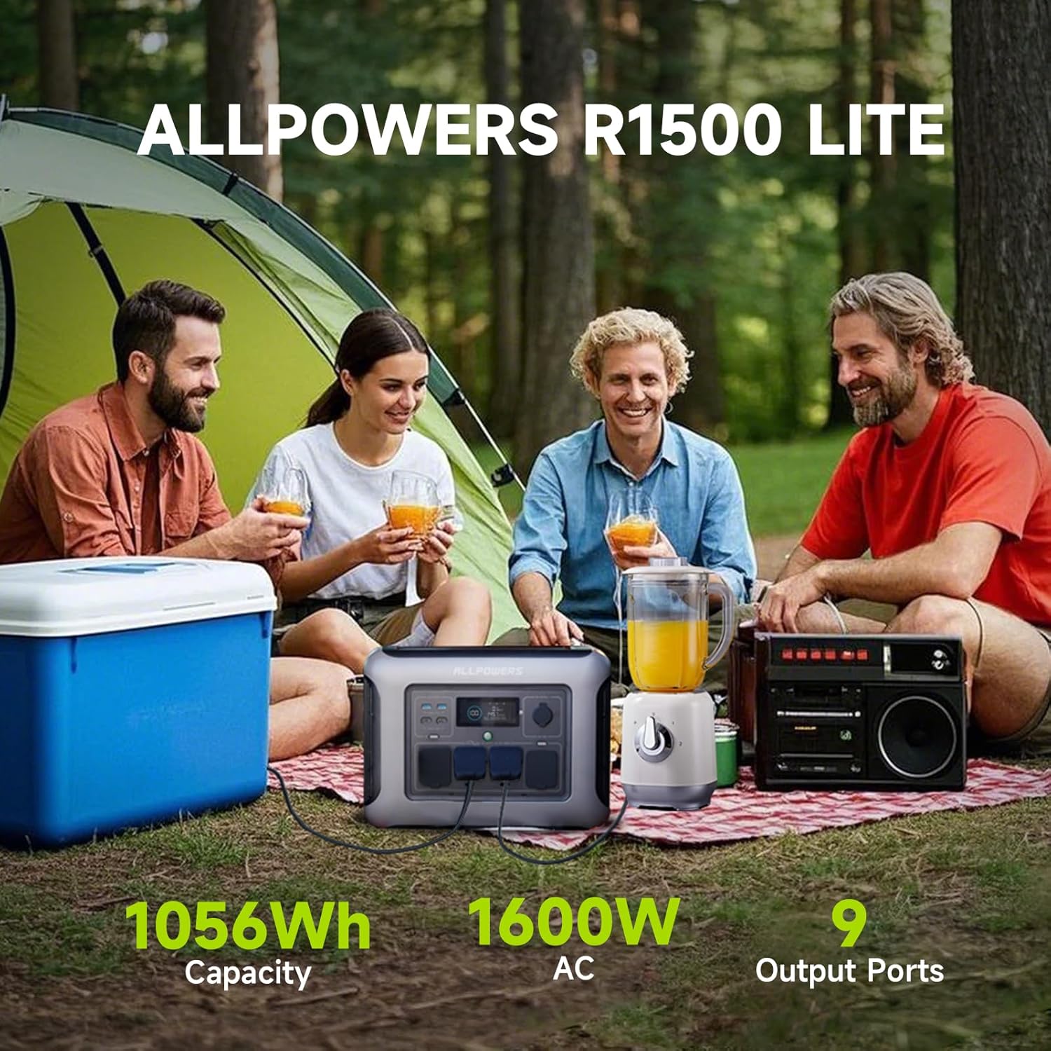 ALLPOWERS R1500 LITE Portable Power Station,1600W/1056Wh LiFePO4 Solar Generator, Solar Power with UPS Function, Fast Charging (R1500 LITE+SP027-100W)