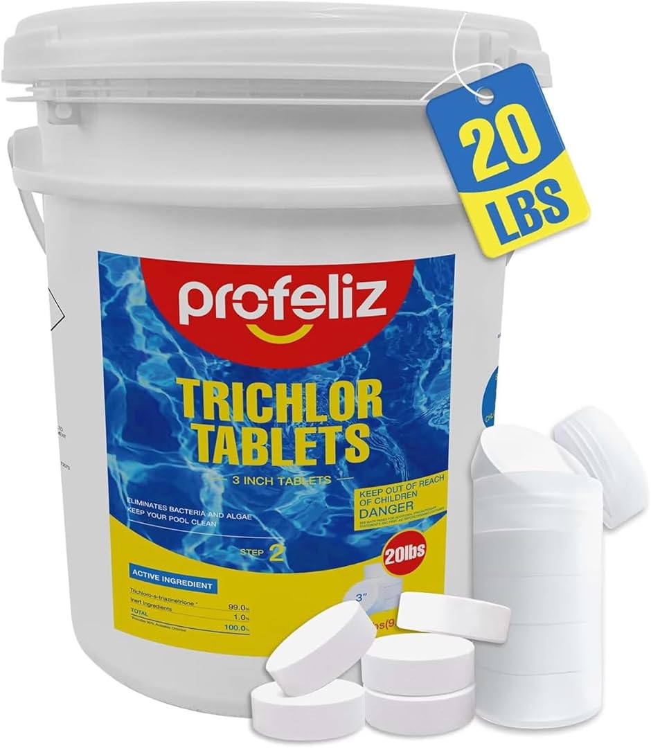 PROFELIZ 3 Inch Pool Chlorine Tablets, Slow-Dissolving Spa Sanitizer Eliminate Bacteria Algae Stabilized Chlorine for Swimming Pools Hot Tubs Spa Treatment (20lbs)