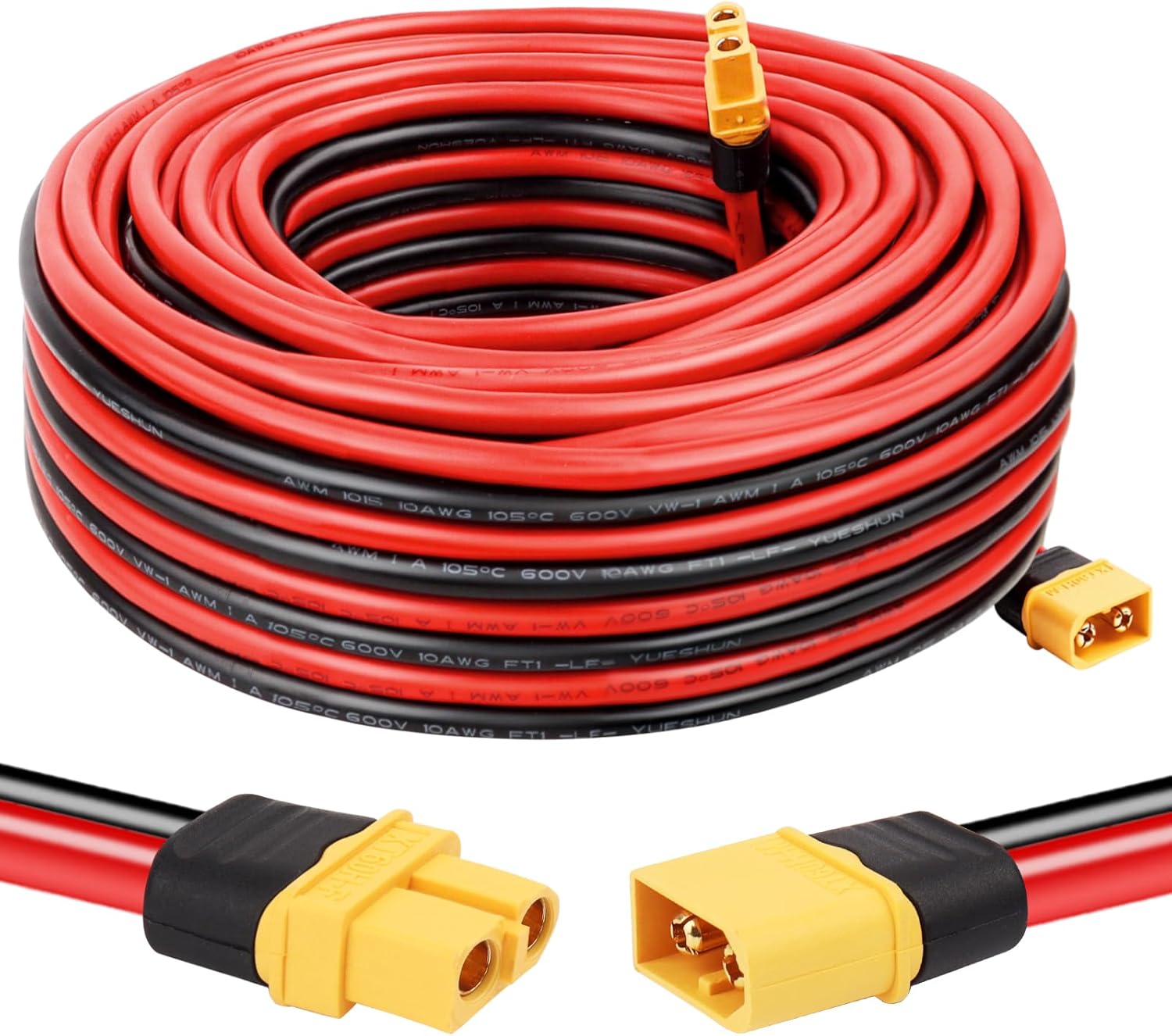 XT60 Extension Cable 10AWG 40FT XT60 to XT60 Cable with Male to Female Connector for Portable Power Station Solar Panel RC Battery