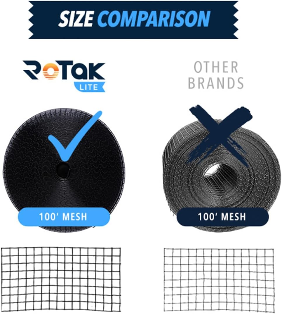 ROTAK Critter Guard - 6in x 100ft Solar Panel Bird Guard with Fastener Clips - Galvanized Black PVC Coated ½ inch Wire Roll Mesh (6