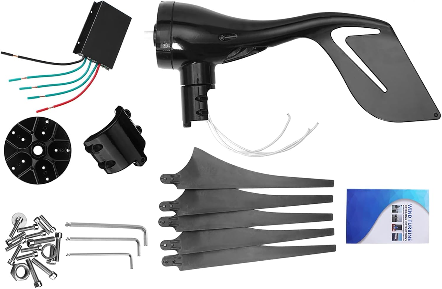 Wind Turbine Generator 1000W Horizontal Home Wind Generator Kit 12V / 24V / 48V with Controller and 5 Black Blades, Auto Adjust Windward Direction, for Home Outdoors Boat Camping,1000w,48V