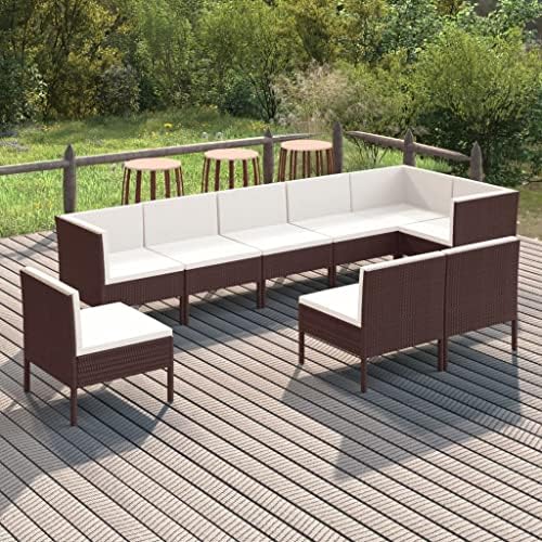 9 Piece Patio Lounge Set with Cushions Poly Rattan Brown,Premium Patio Lounge Set: Relax in Comfort and Style Patio Furniture Sets, Outdoor Furniture Sets