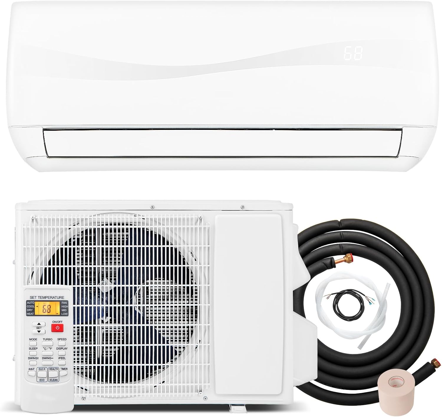 SIMOE 9000 BTU Enabled Mini Split, Air Conditioner & Heater with Inverter, Cools Up to 450 Sq.Ft, 115V, SEER2 19 Mini Split Air Conditioner, Wall-mounted AC, Pre-Charged, White