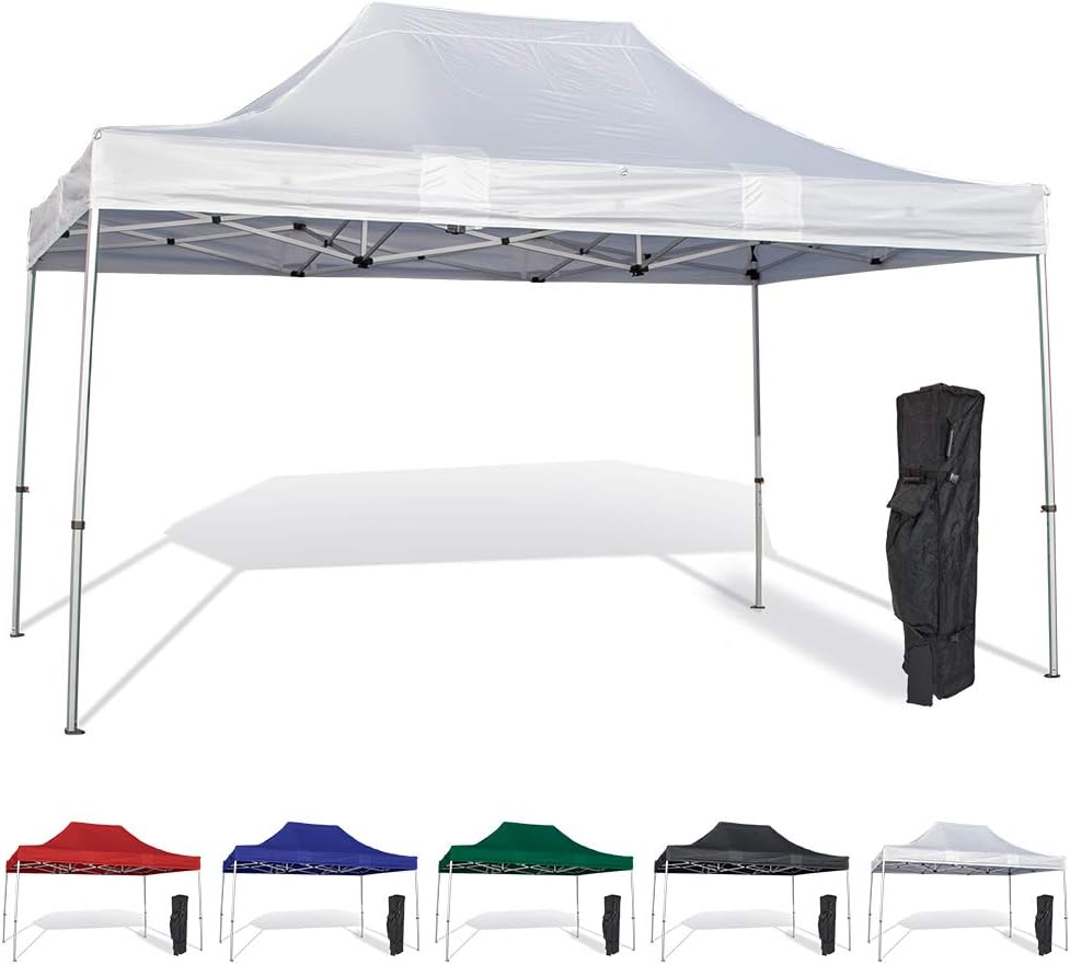 Vispronet 10x15 Pop Up Canopy Tent – Durable Aluminum Frame with Water-Resistant Polyester Fabric Top – Sturdy Wheeled Canopy Bag and Stake Kit Included (White)