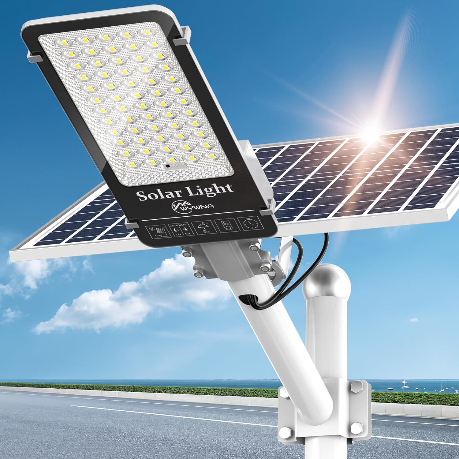 10000W Solar Street Lights Outdoor - 6500K Parking Lot Lights Commercial Dusk to Dawn, Heavy Duty Split Type LED Solar Street Light Remote Control, Street Light for Yard/Driveway