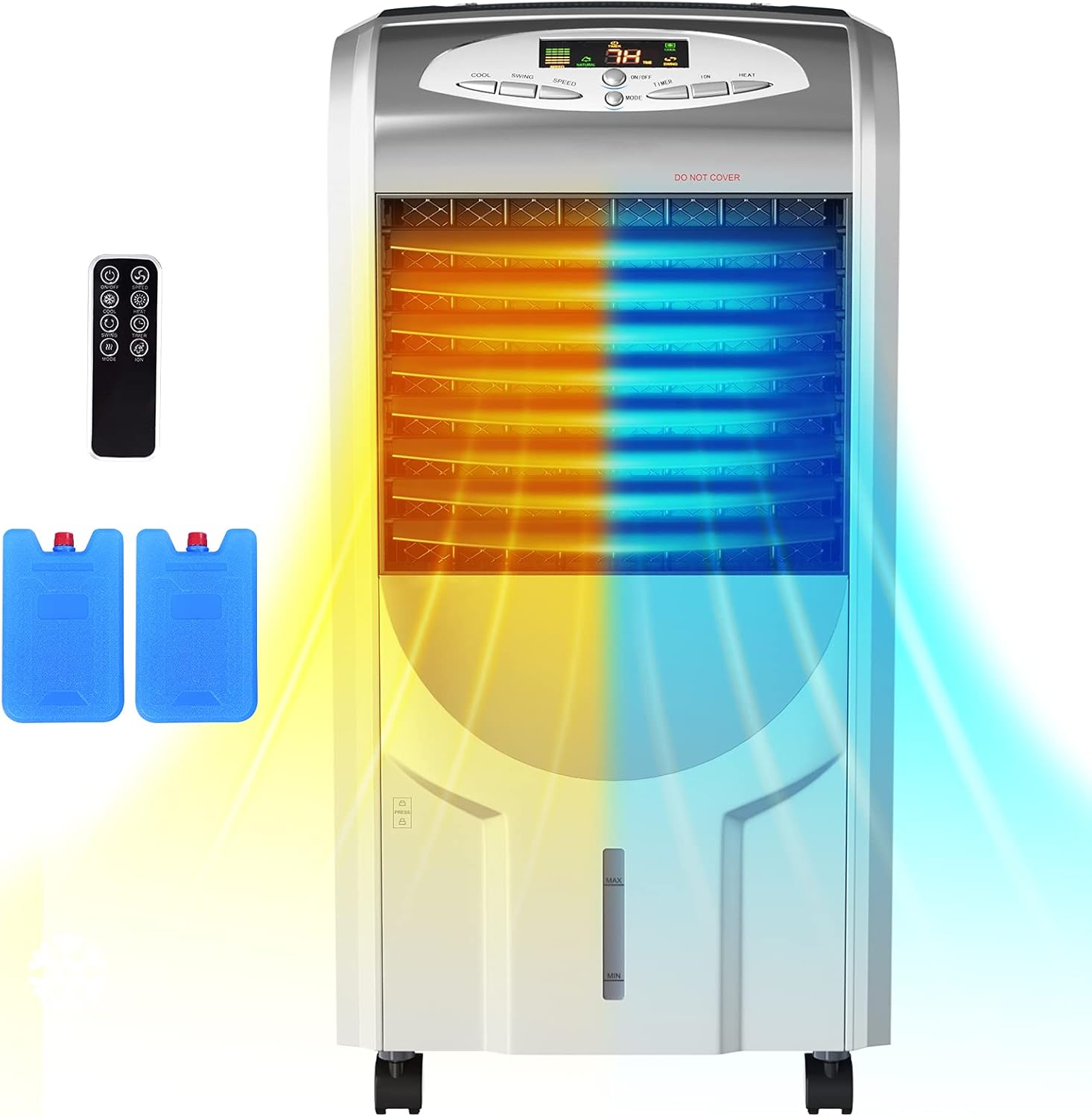 GOFLAME Air Cooler and Heater, Portable Evaporative Air Cooling Fan Filter Humidifier with Ice Crystal Box, Remote Control, Adjustable 3 Fan Speed, Compact Air Cooler for Indoor Home Office Dorms