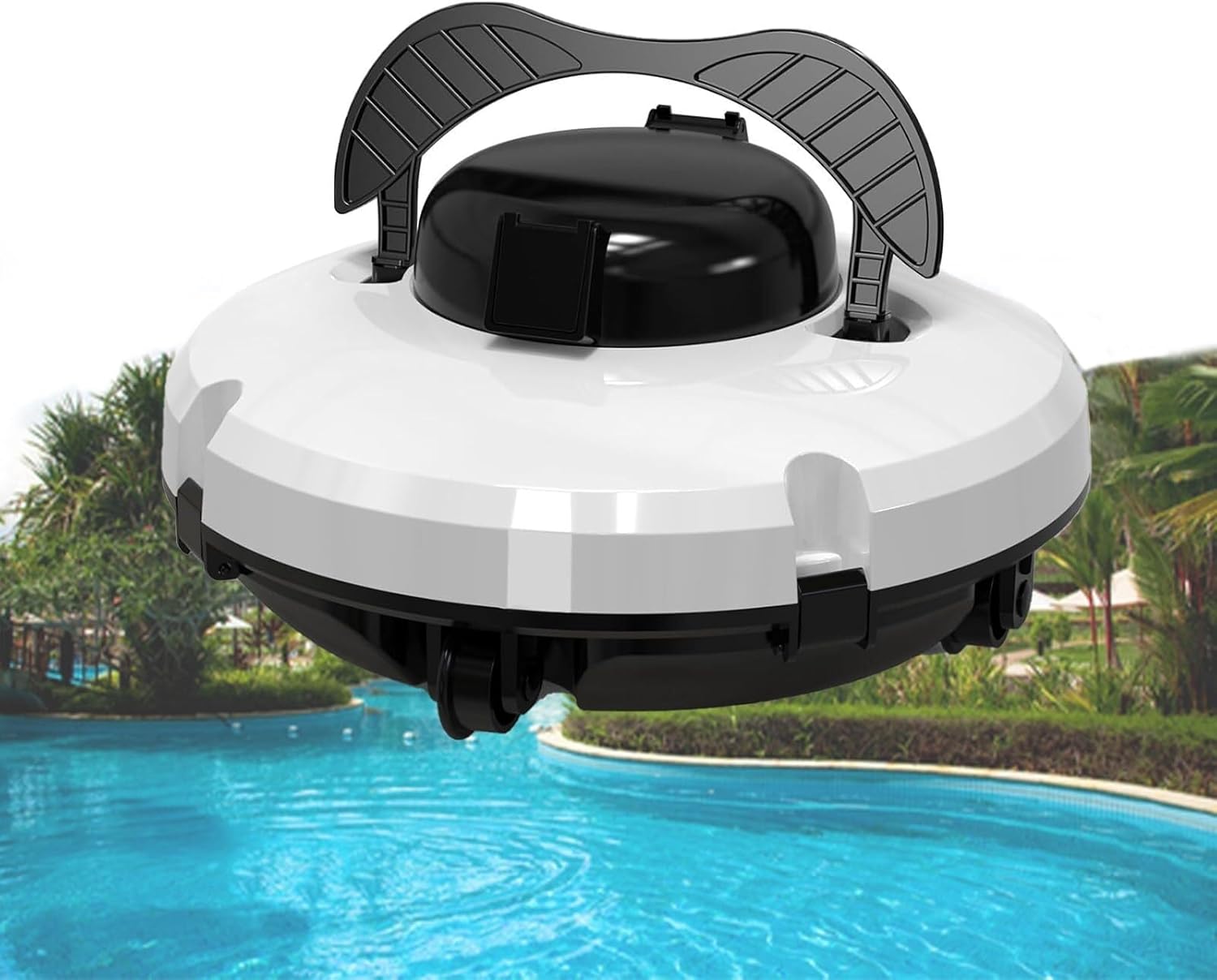 Cordless Robotic Pool Vacuum Cleaner, Portable Self-Parking Pool Cleaner for Above Ground Flat Pools, 120-Minute Runtime, Efficient Suction, for Pools up to 1076 Sq.Ft