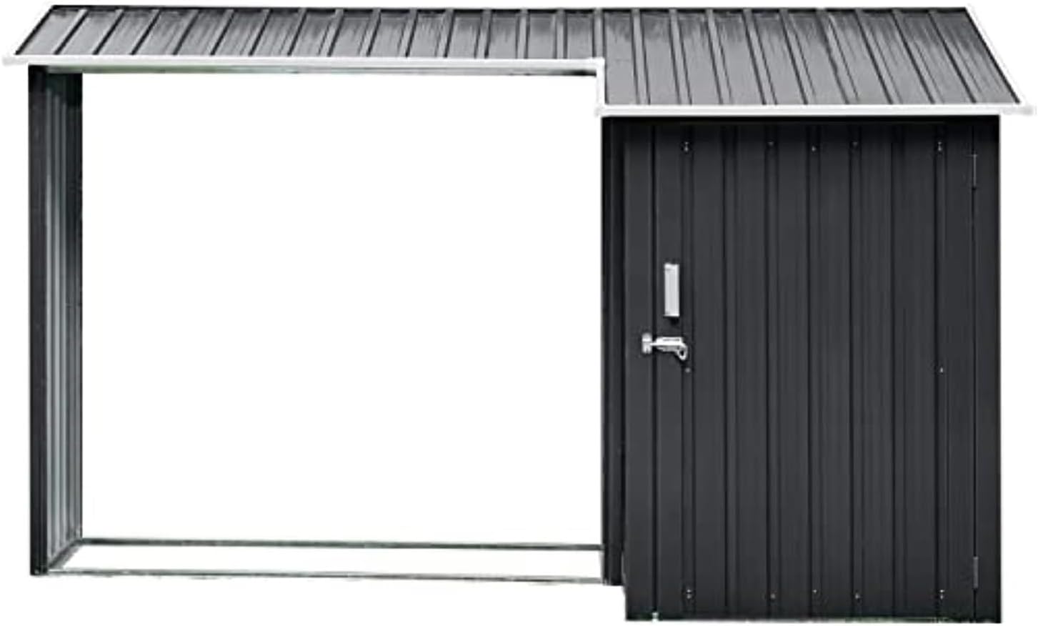 Garden Sheds 2-in-1 Multi-Use Dark Grey Outdoor Metal and Steel Single Door Shed with Firewood Storage Compartment Outdoor Storage Sheds