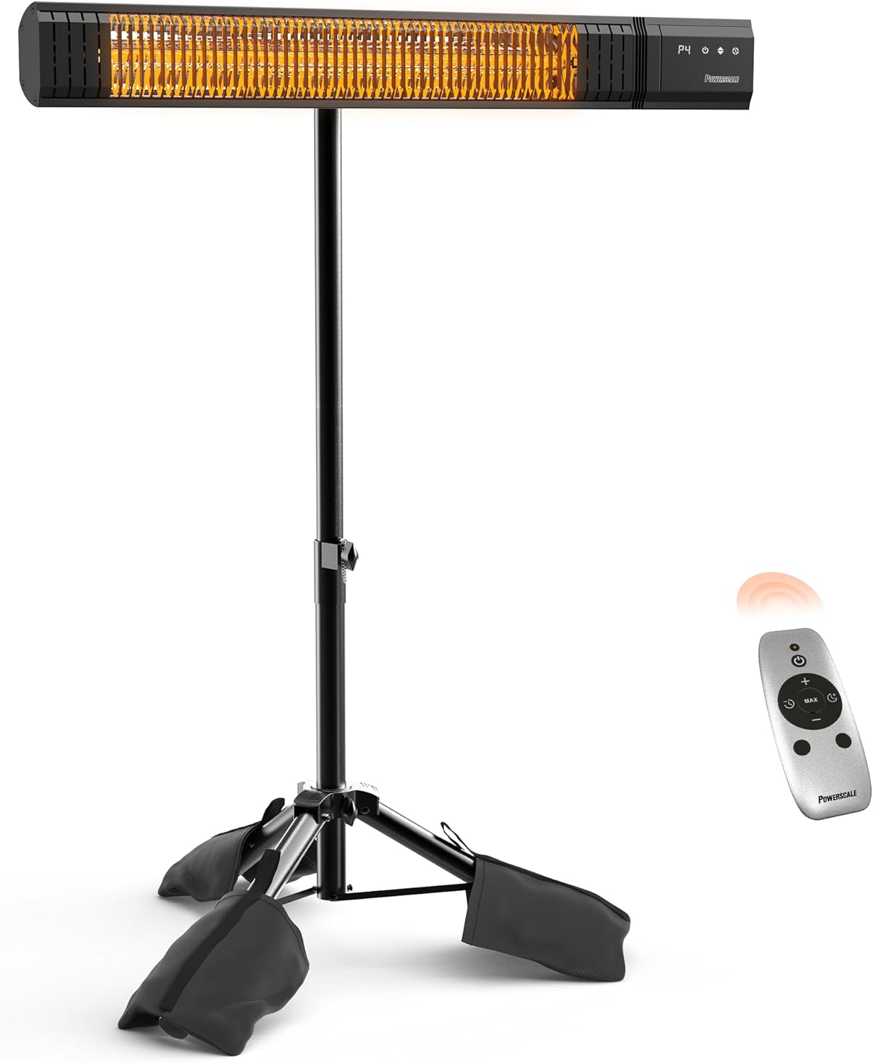 PowerScale 1500W Infrared Electric Patio Heater with Tripod Stand, IP65 Rated, 4 Heat Levels & 24H Timer with Remote, For Covered Outdoor/Indoor & Spot Heating