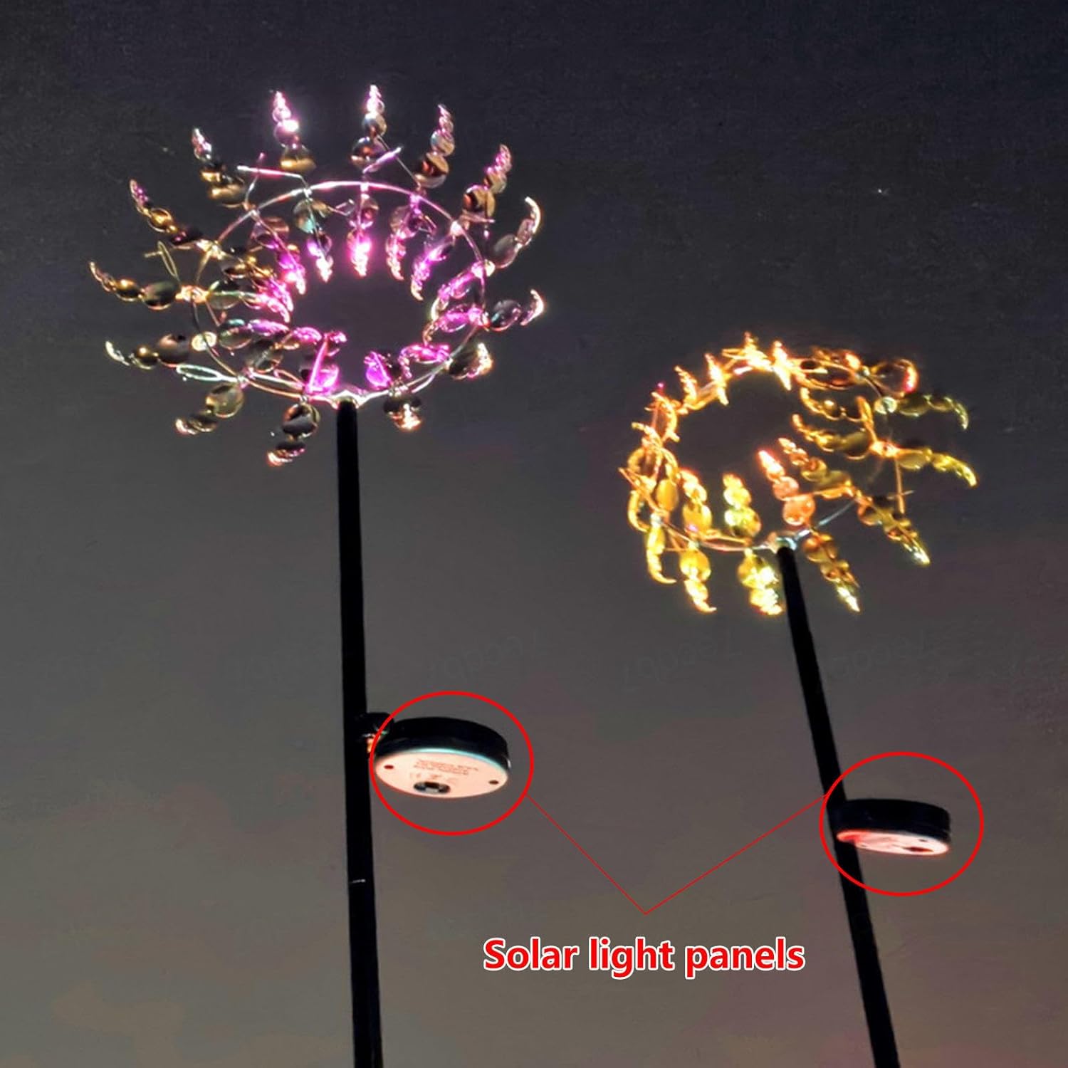 Solar Magical Metal Windmill, Kinetic Wind Spinners for Yard Wind Spinner Dual Direction, 13.4 x 71in Wind Spinners,Gold