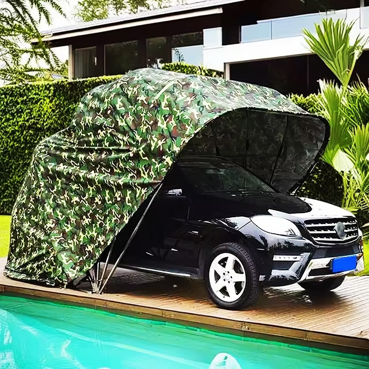 Stainless Steel Mobile Folding Carport, Foldable Retractable Car Awning, Semi-Automatic Durable Shelter, Portable Garage(21x9x8.7FT)