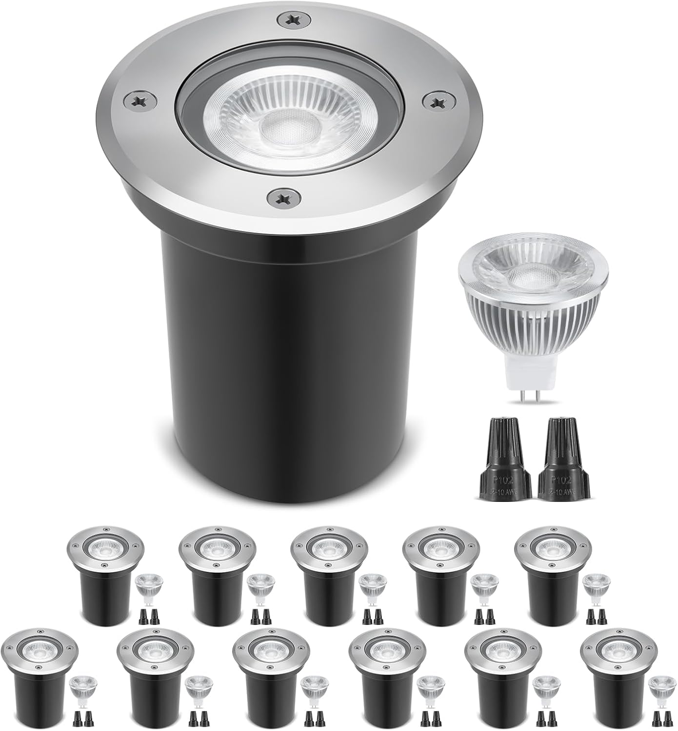 Gardencoin Low Voltage Landscape LED Well Lights, 12V in Ground Lights Outdoor IP67 Waterproof, 4.3 inch Wired Landscape Up Lighting, Included Replaceable 5W 2700K MR16 Bulb Dimmable, 12 Pack