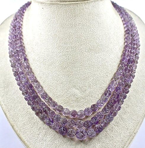 3 Line Natural AMETHYST Carved BEADS NECKLACE 16 INCHES 11 MM TO 6.5 MM