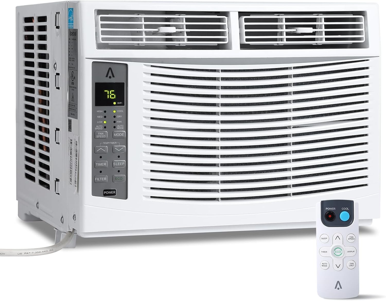 Window Air Conditioner 6000 BTU, Window AC Unit Cools Up to 250 Square Feet, Window AC Unit with Remote Control, 3 Cooling Speeds, Quiet Operation, White