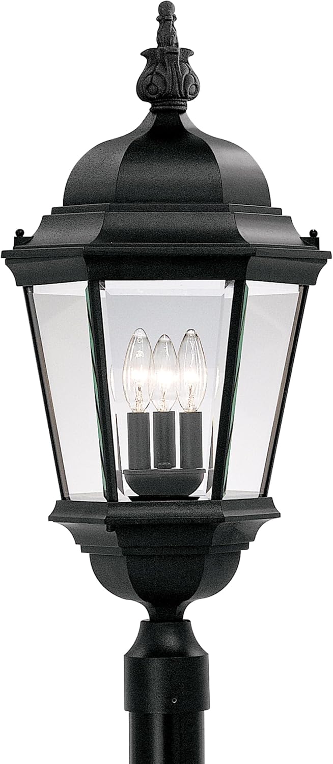 Designers Fountain 3-Light Farrell Outdoor Post Lantern, 28 Inch Exterior Lighting Fixture, Black, 2956-BK