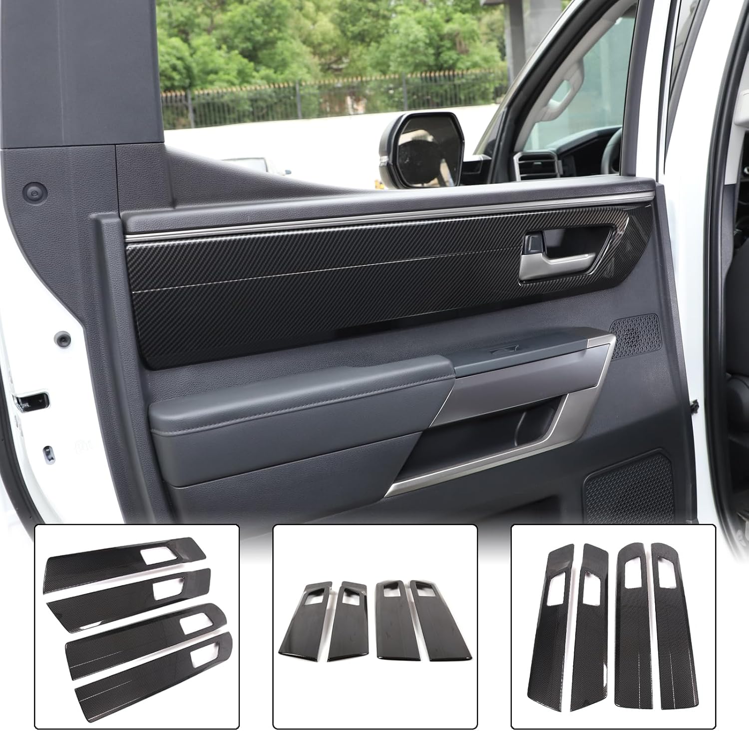 Aunginsy Car Inner Door Handle Panel Cover Trim Compatible with Toyota Tundra 2022 2023 2024 2025, 4Pcs Front Rear Door Handle Panel Protection Frame Decorative Sticker Look Interior ABS Accessories
