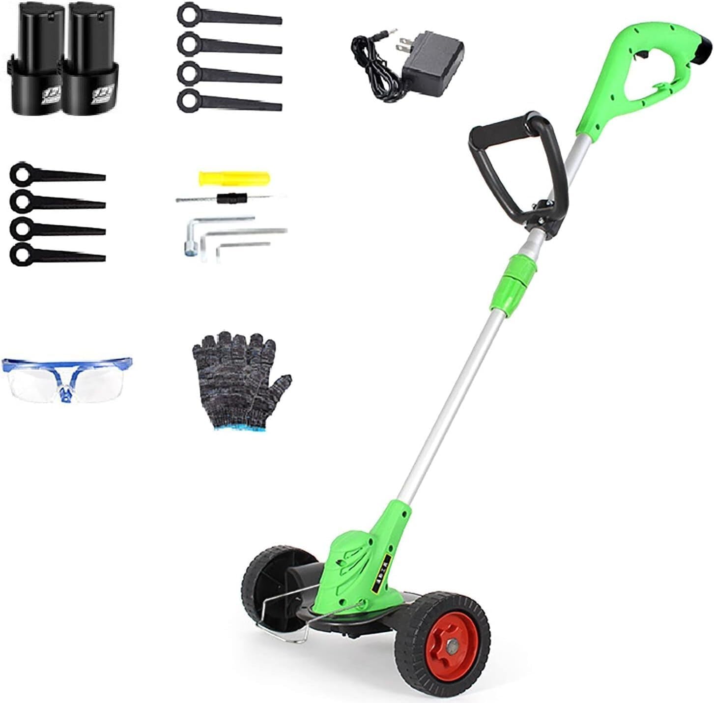 Electric Lawn Mower, 2 Style Blades Home Small Garden Lawn Trimmer 12V Walk-Behind Cordless Lawn Mower with Rollers 3 Speed Adjustable Rechargeable Weeder