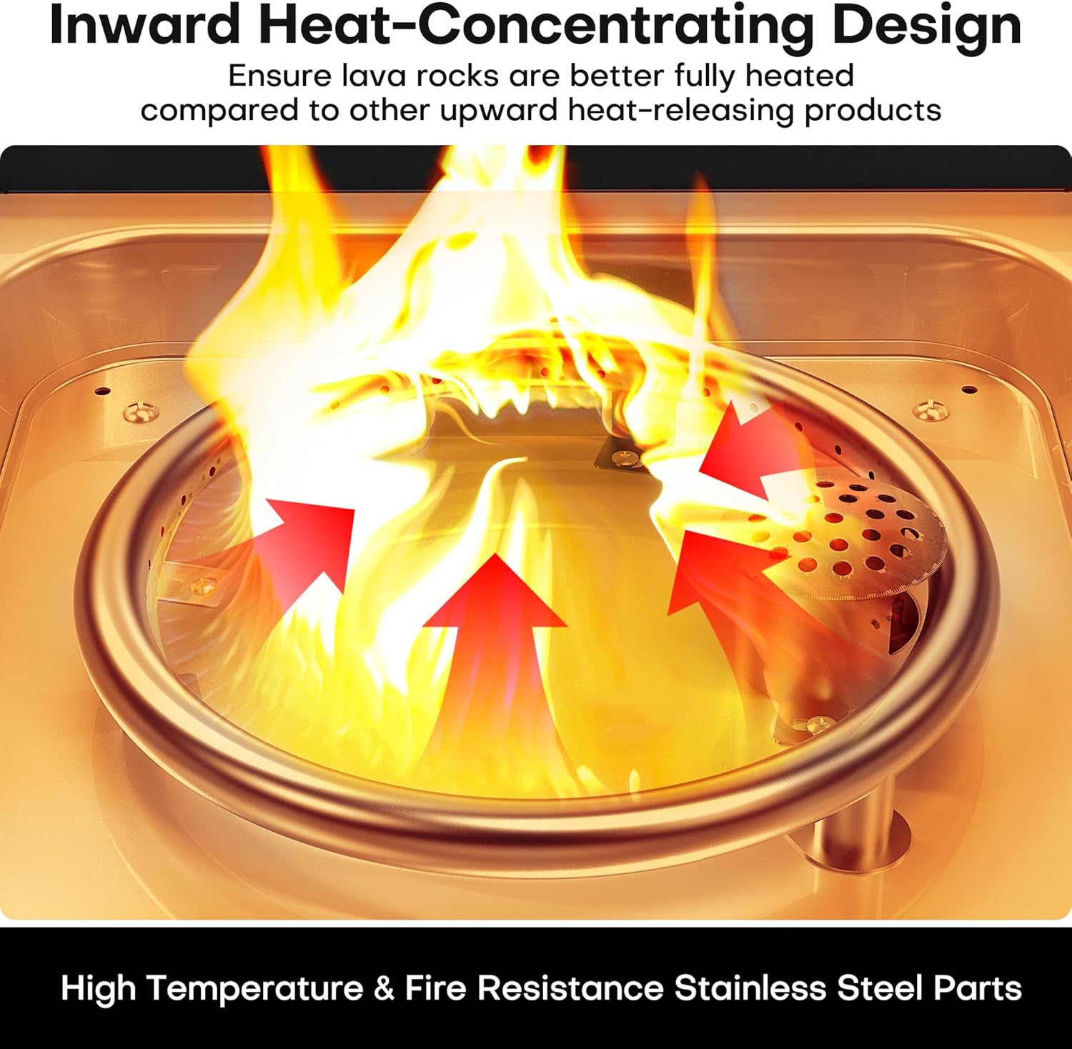 LEGACY HEATING Zeta 1 28in Propane Fire Pit Table, 50,000BTU Outdoor Gas Fire Pit & Hiland RGLASS-OB Pit Fire Glass i n Ocean Blue, Extreme Tempature Rating