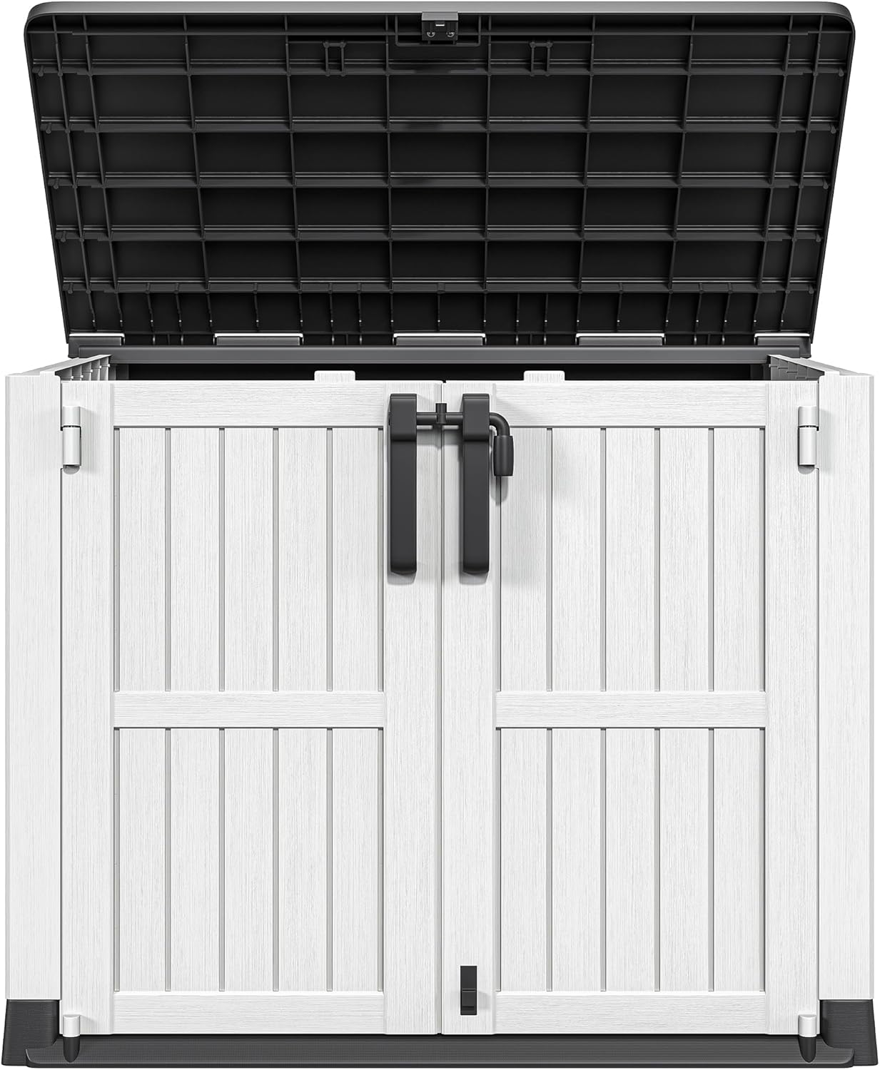 DWVO 36 cu ft Tool Storage Shed, Storage for Bakcyard, Patio, and Garden, Resin Plastic Shed with Sloped Lid, Lockable Door, and Wood Grain Finish, Light Gray