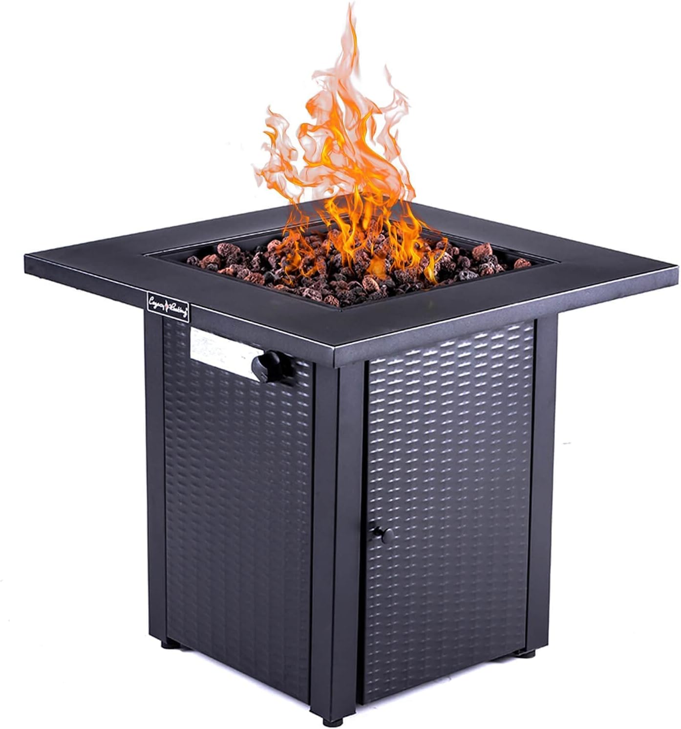 CHARMMA 28in Outdoor Propane Fire Pit Table,50,000BTU,Outside Gas Dinning Fire Table with Lid,Rattan & Wicker-Look,Lava Stone,with Adjustable Flame Apply to Garden Patio Backyard,587