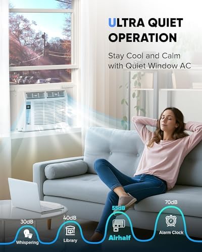 6000 BTU Small Window Air Conditioner with WiFi, Cools 250 Sq. Ft., App, Remote Control, 24H Timer&Sleep Mode, Energy Saving Window AC Unit,Easy Install Kit for Bedroom, Living Room, white