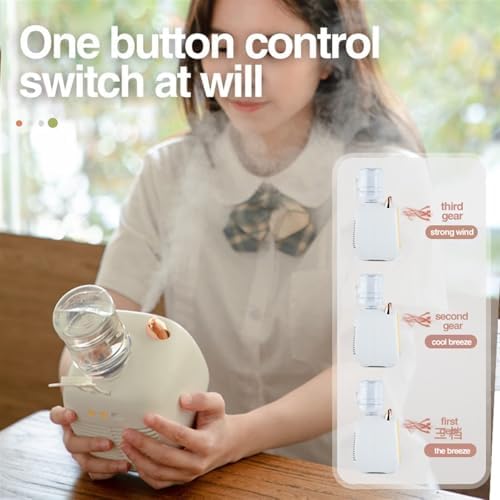 Portable Air Humidifier Fan, Rechargeable Spray Cooling Fan, 1200/2400mAh Battery, 3-Speed Wind, Adjustable Mist for Outdoor & Home Use(Yellow)