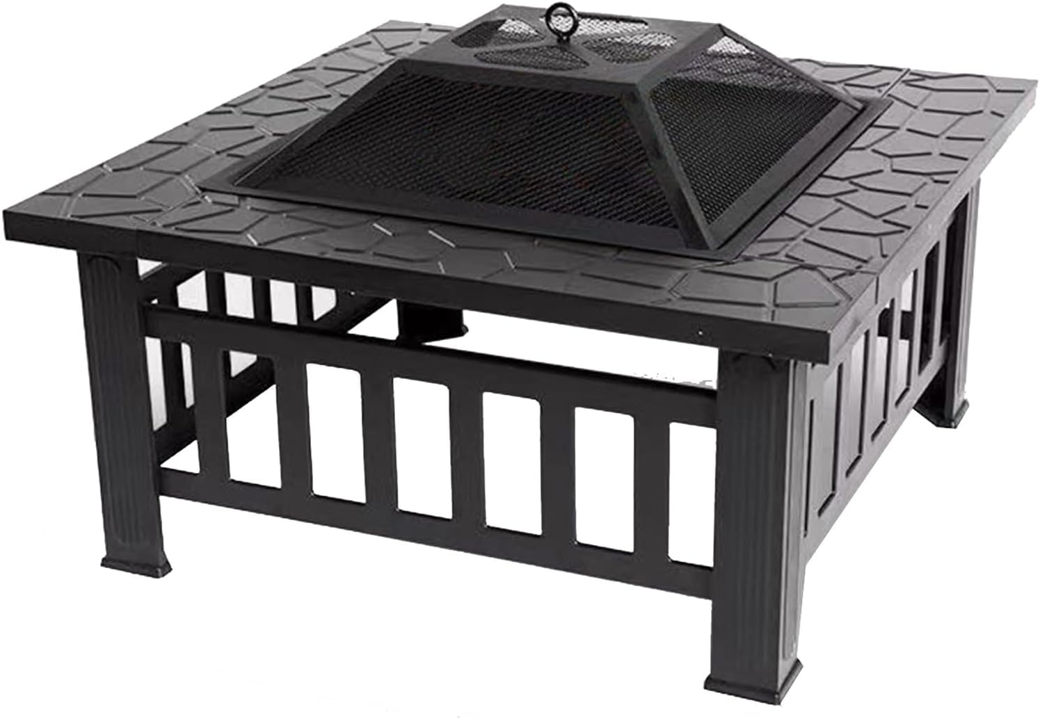 TemkIN Patio Big Fire Pit Table, Heavy Duty Metal Fire Pits with Fire Poker and Spark Screen Lid, Wood Burning Fire Table for Backyard Patio Garden Picnic Camping Bonfire, Black