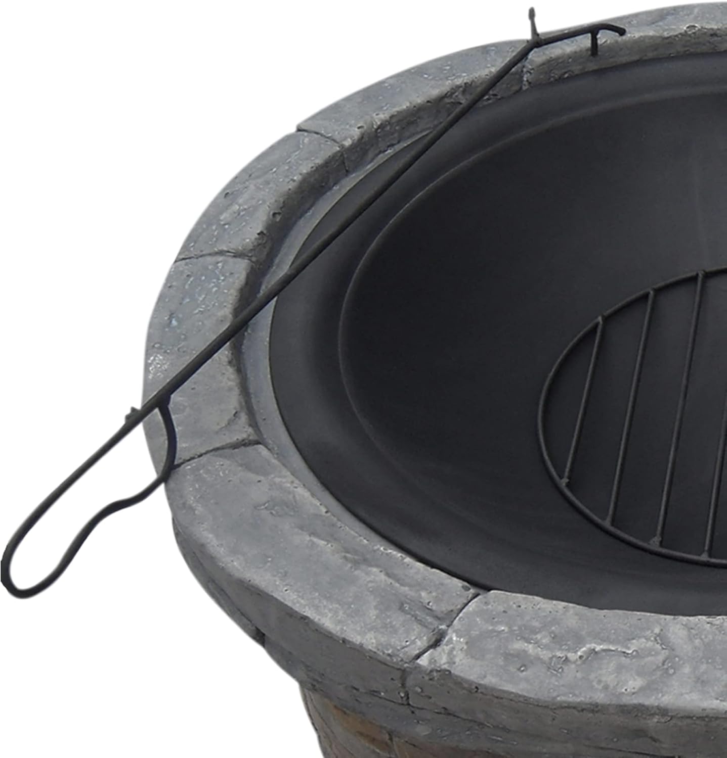 Teamson Home 26.5 in. Round Decorative Faux Slate Stone Outdoor Wood Burning Fire Pit with Spark Screen, Poker and Grill Grate for Self-Contained Fires for Entertaining at Home, Multicolored Stone