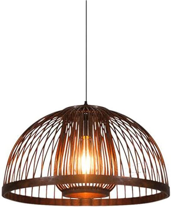Retro Rattan Pendent Lamp, E27 Single Head Chandelier, Ceiling Lighting Fixture, Bedroom Tea Room Decorative Hanging Lighting, Handmade Bamboo Lampshade
