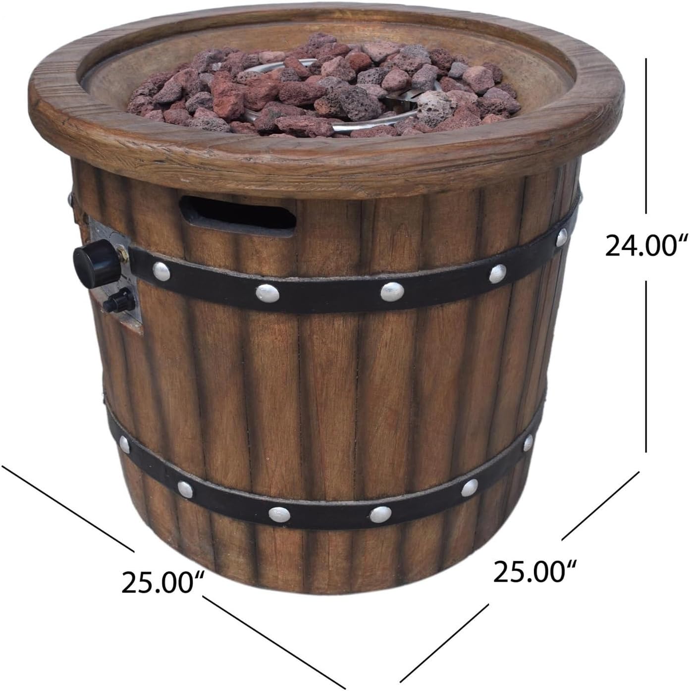 25-Inch Round Propane Fire Pit, 40,000 BTU, MgO Concrete Barrel Design with Lava Rocks, Outdoor Patio Heater for Garden, Deck, or Backyard, No Assembly Required, Propane fire Pit, Outdoor fire Pit