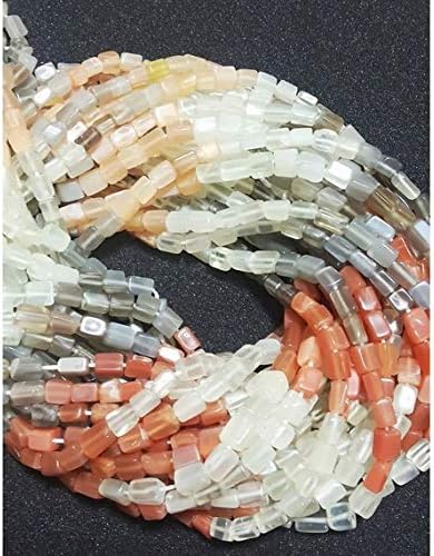 multi moonstone beads, box beads, gemstone beads, 3x5mm each, 14 inch strand