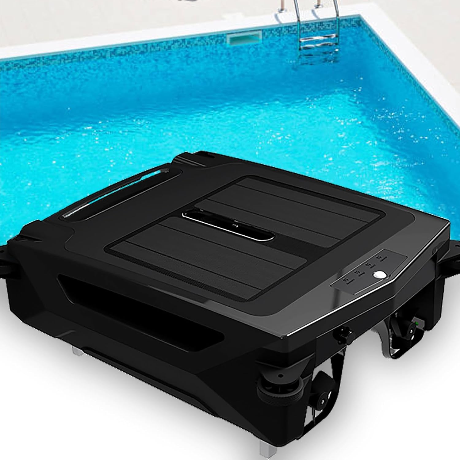 Solar Pool Skimmer, Upgrade Robotic Pool Cleaner, 24 Hours Continuous Cleaning Salt Chlorine Tolerant Motors Dual Charging Options Smart Obstacle Avoidance