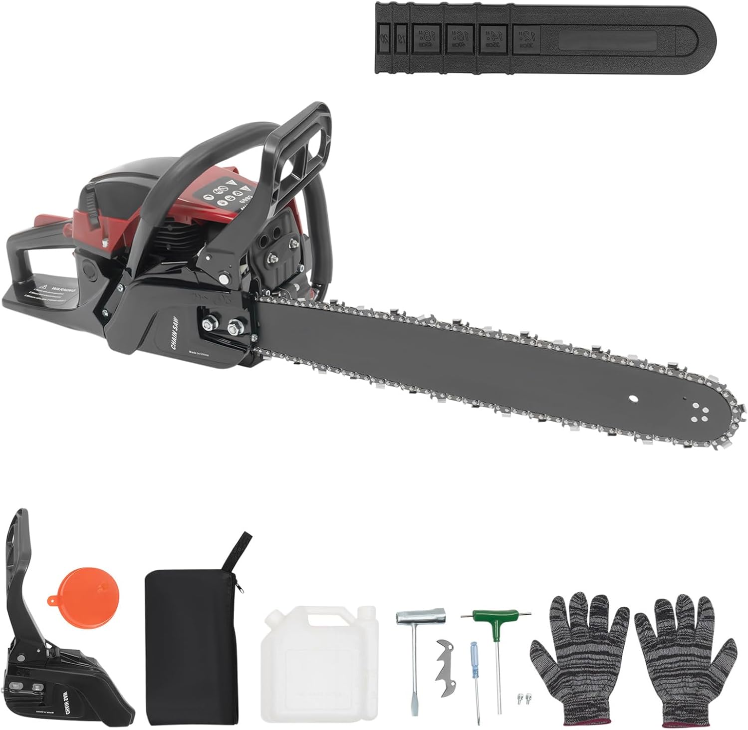 58CC 20 Inch Gasoline Powered Chain Saw, 2 Cycle Engine Wood Cutting, 10000RPM Mn Steel Chainsaw Dual Safety Switches and Brake Pads for Efficient Tree Trimming and Wood Cutting