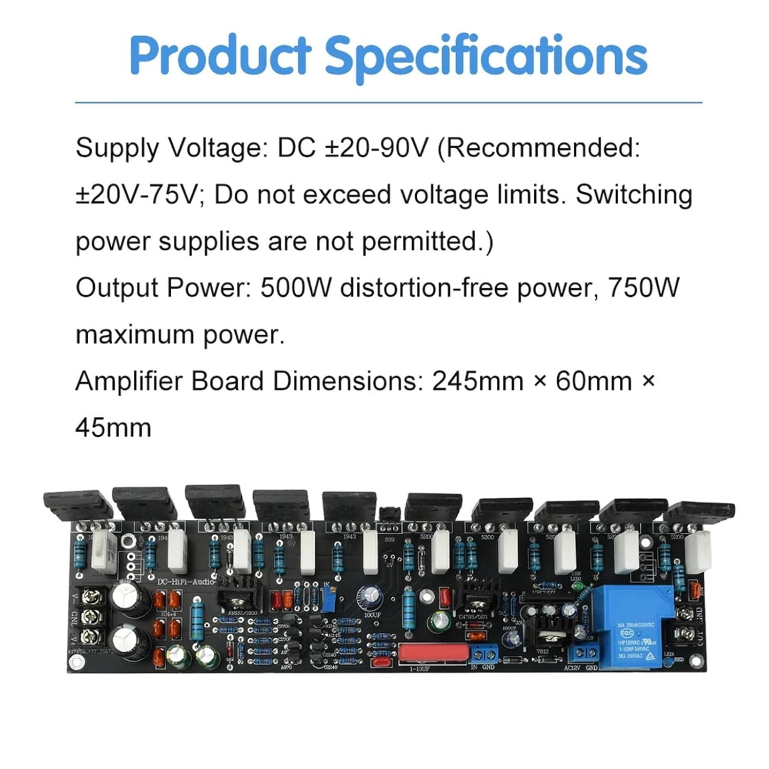 500W Mono Digital Audio Amplifier 1943+5200 Tube High Power Amplifiers 1 Channel HiFi Sound Rear Stage AMP Module