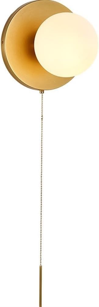 1-Light Copper Base Candlestick Wall Sconces Lights Indoor Brass Wall Light, E27 Bedroom Lighting,Decorative Design Globe Shape White Lampshade,for Bedside Lighting Fixtures