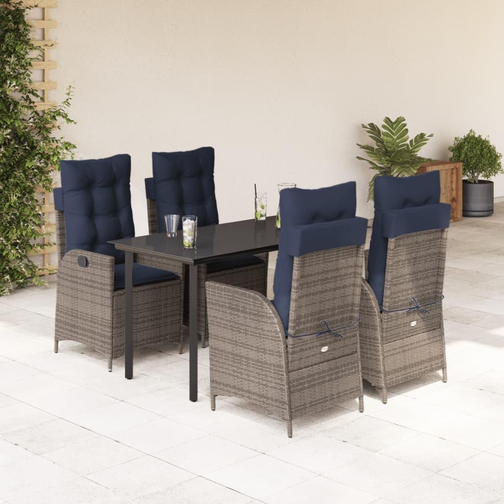 5 Piece Patio Dining Set with Cushions Gray Poly Rattan Garden Furniture