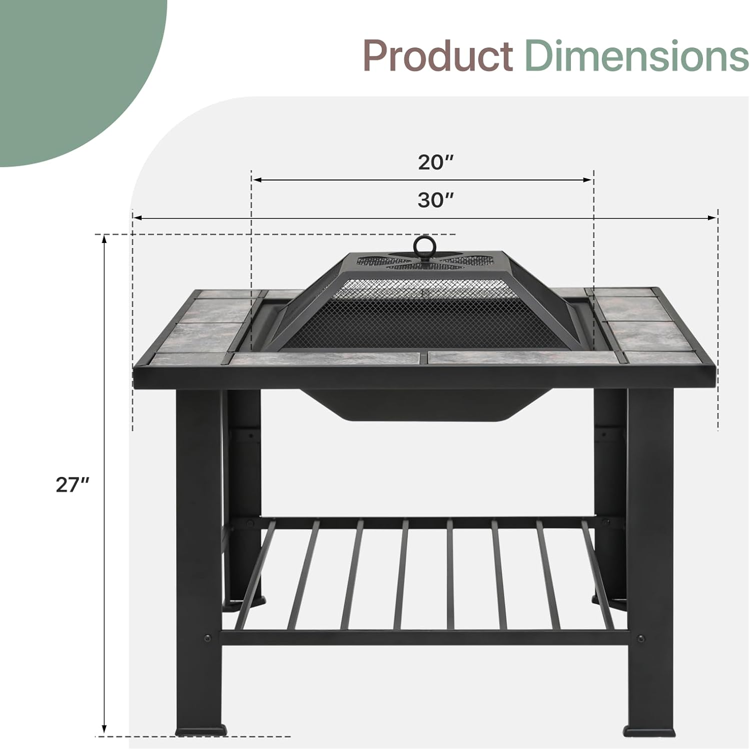 Patio Fire Pit Table, Heavy Duty Square Firepit for Outside 30 Inch Wood Burning Fire Pits Table with Cover Poker & Grate for Outside Heating, Bonfire and Picnic