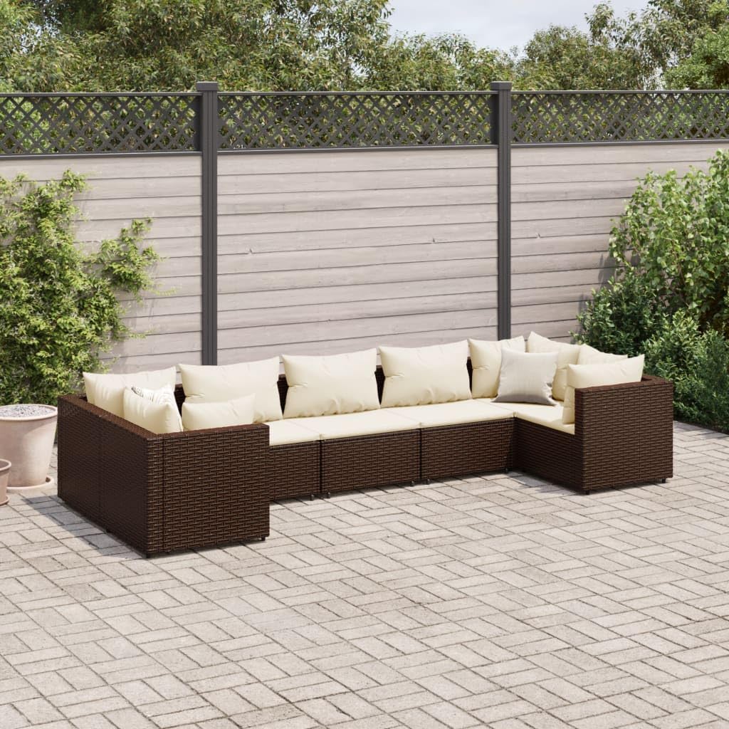 7 Piece Patio Lounge Set with Cushions Brown Poly Rattan,Stylish and Durable Rattan Outdoor Lounge Set for Comfort and Relaxation Patio Furniture Sets, Outdoor Furniture Sets