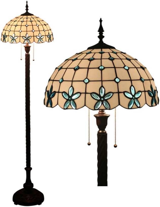 Floor Lamp Standing Lamp for Bedroom Floor Lamp Lilac Stained Glass 2 Lamp Antique Base American Living Room Bedroom Study Hotel Lobby Restaurant Dining Bar (Color : Blue)