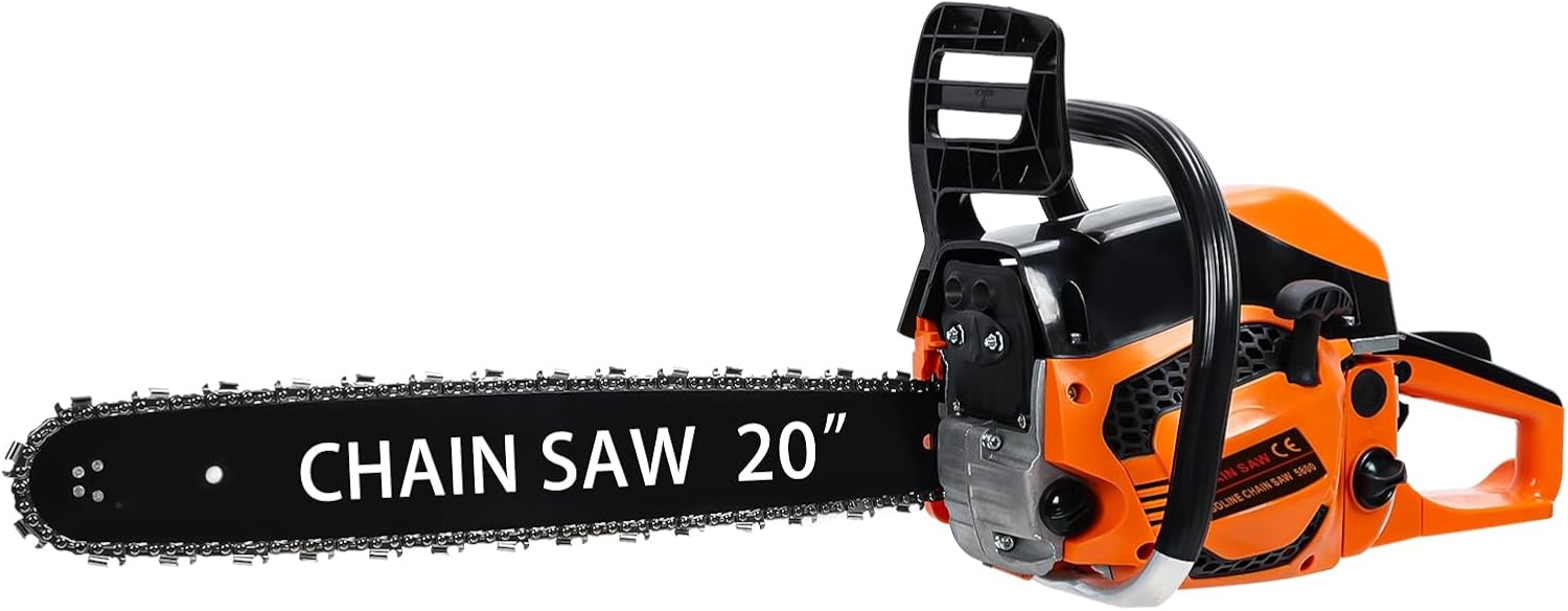 Gas Chainsaw, 20 inch Chainsaws, 58CC 2-Stroke Gas Powered Chainsaw, Cordless Handheld Design, Essential Tool for Logging, Tree Felling, Ideal for Wood Cutting, Yard Tree Pruning Work Red