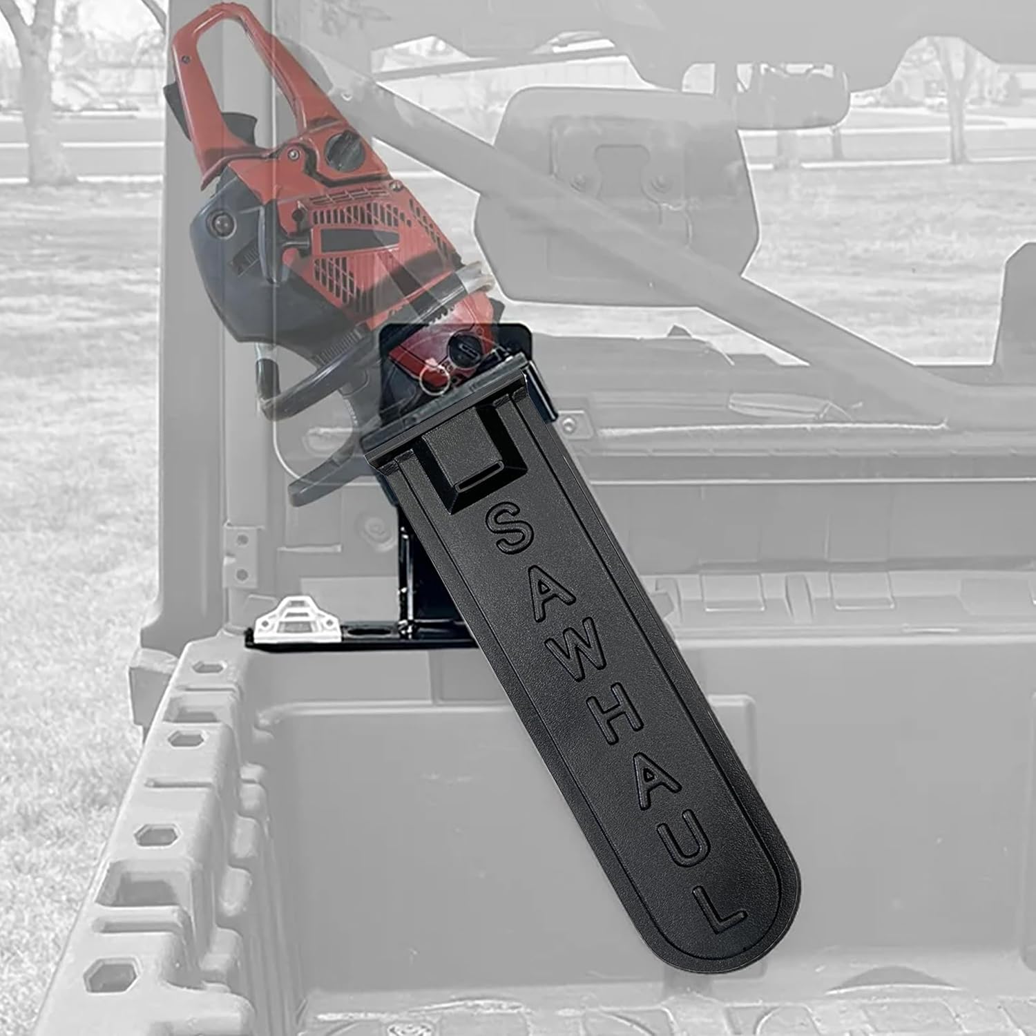 SawHaul Snap-Lok Universal Chainsaw Carrier Kit Compatible with Polaris Rangers and Generals and CanAm Defenders, 20 Inch Black Scabbard, Rotating Mount Holder, Made in USA