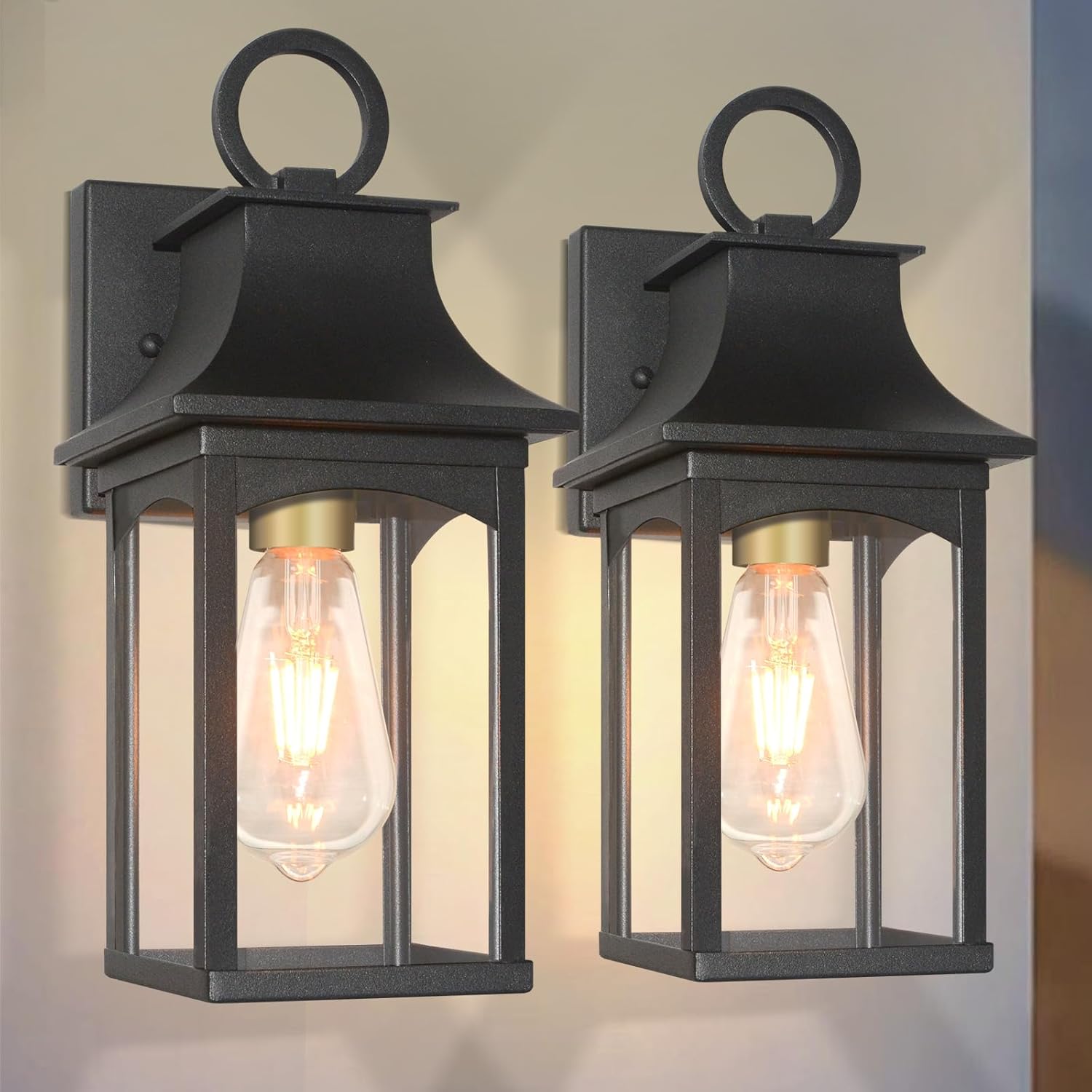 ALVIME Outdoor Wall Light Fixtures, 13 Inch 2 Pack Matte Black, Waterproof Exterior Lantern Fixture, Outdoor Sconce Lights for Entryway, House Front Door, E26 Base&High Strength Clear Glass