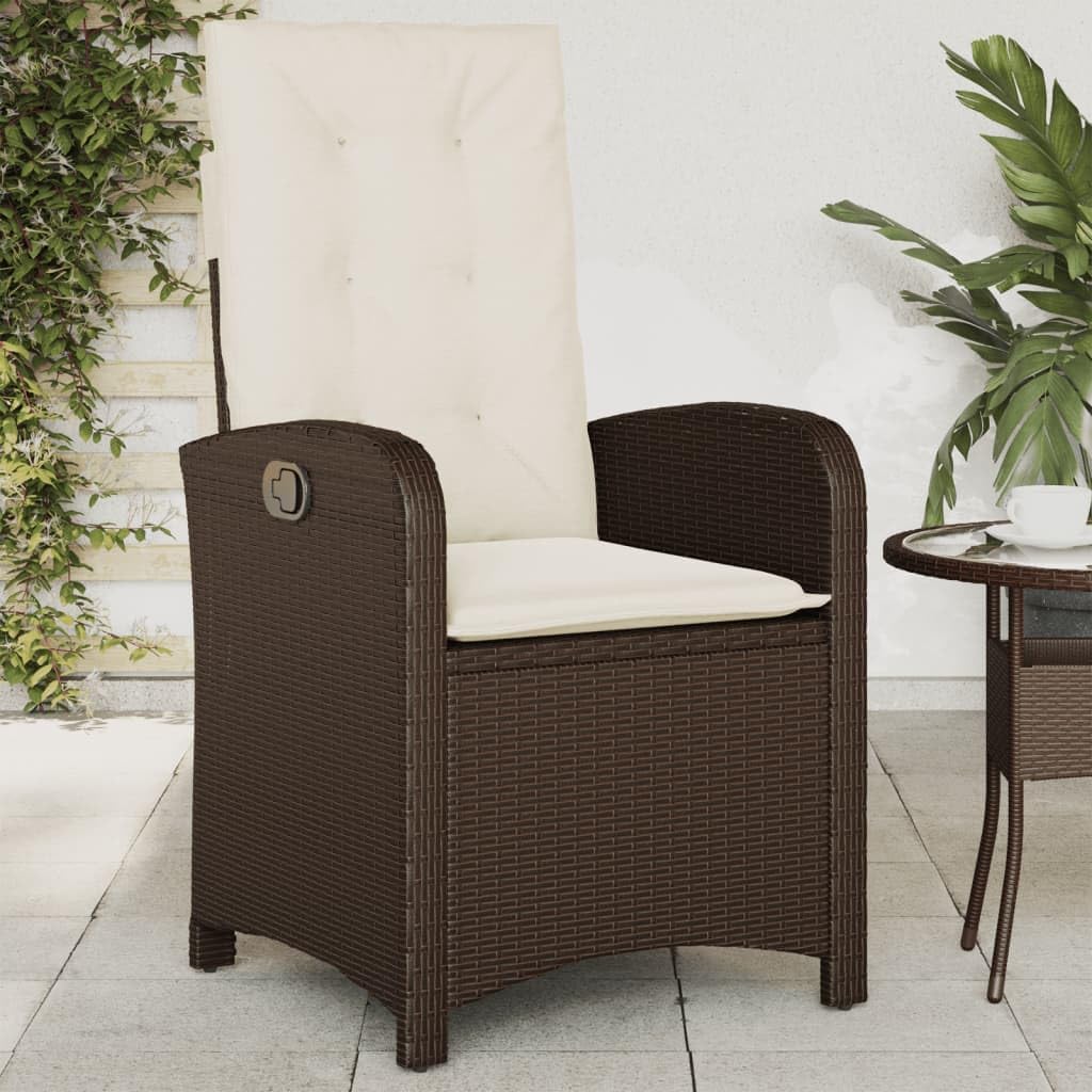 Patio Chair Reclining Patio Chair with Cushions Brown Poly Rattan