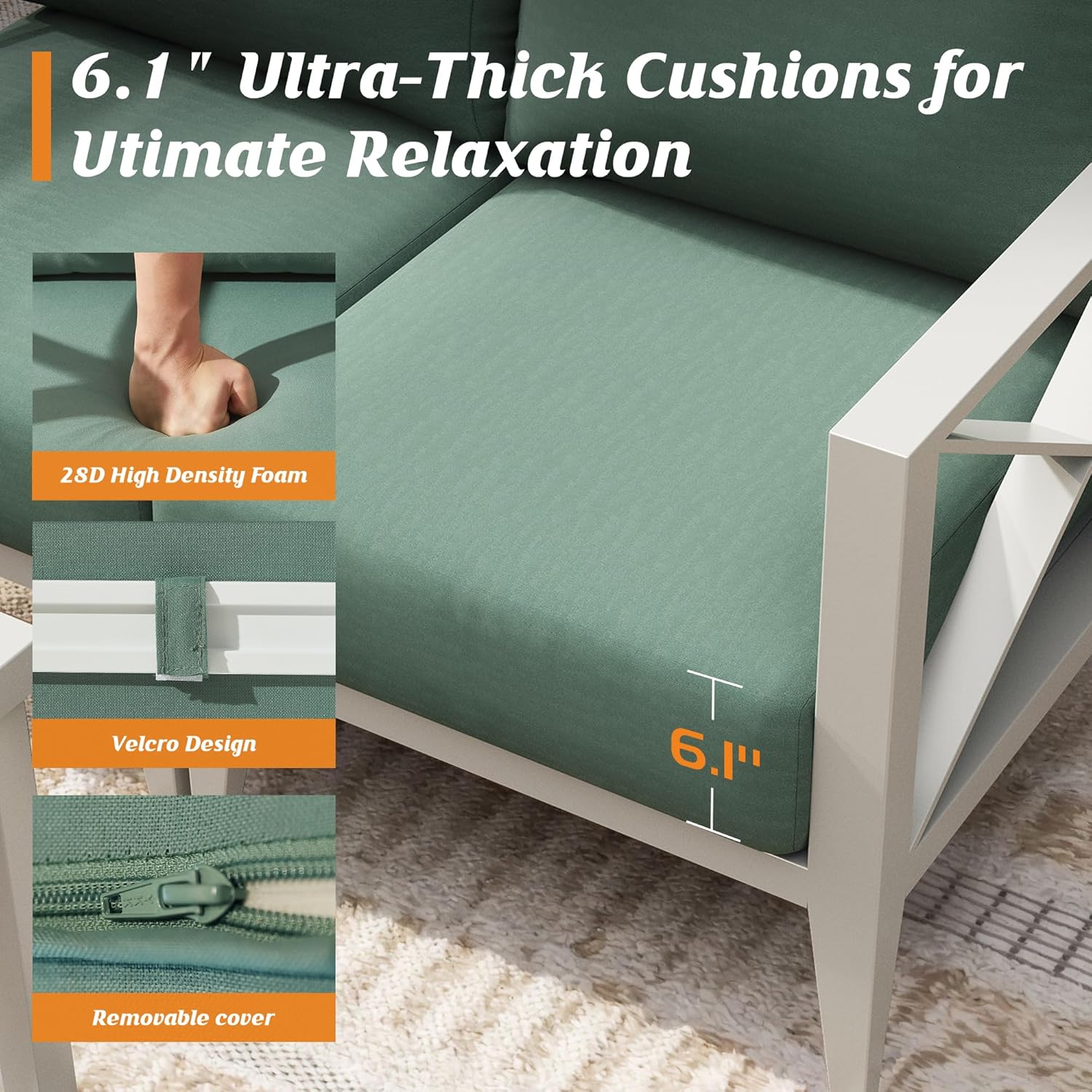 Aluminum Patio Furniture Set with Fire Pit Table,7-Seats Patio Sectional Conversation Sofa with 6