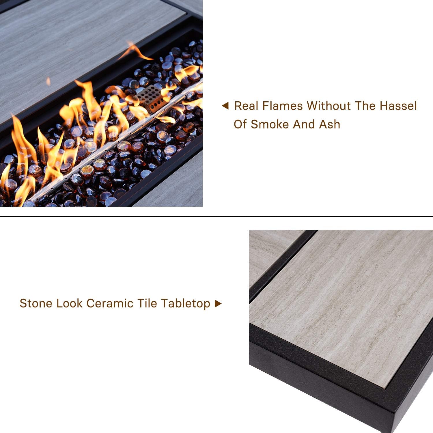 Grand patio Outdoor Propane Fire Pit Table with Cover/Lid for Patio, 43 inch 60,000 BTU,Wicker/Rectangle