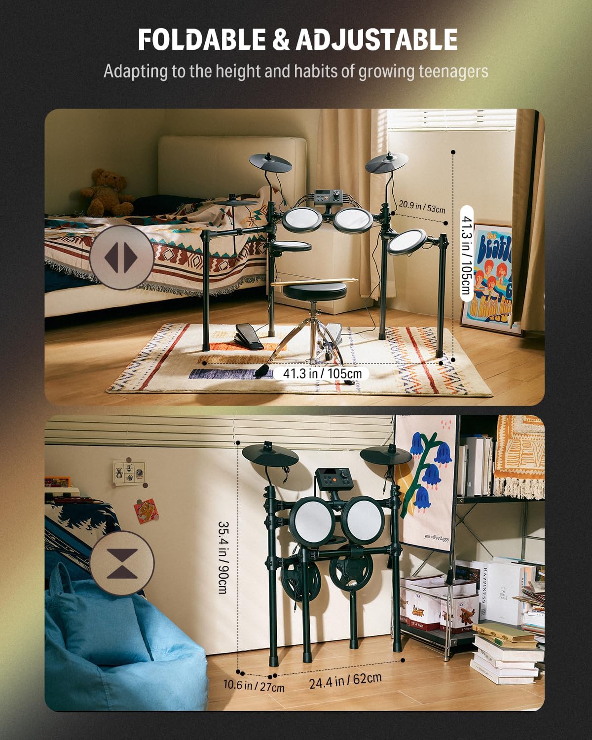 Donner Electric Drum Set, DED-70 Electronic Drum Kit for Beginner with 150 Sounds, 4 Quiet Mesh Pads, 9